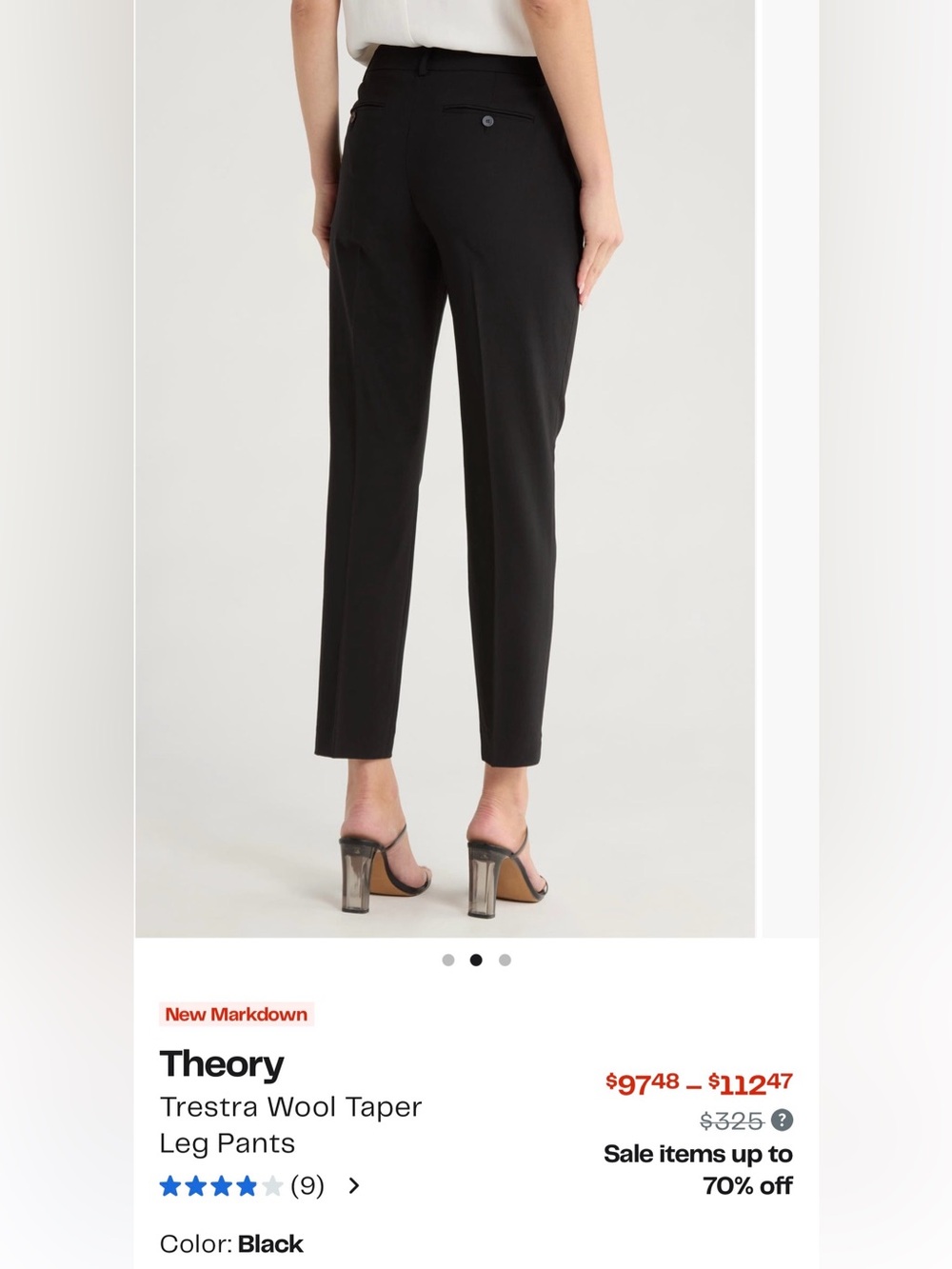 NWT Theory Trestra wool taper leg pant black size 10